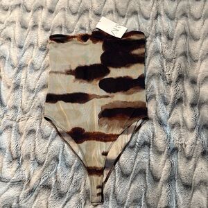 Zara Brown and Tan Abstract Tie-Dye High-Cut Bodysuit